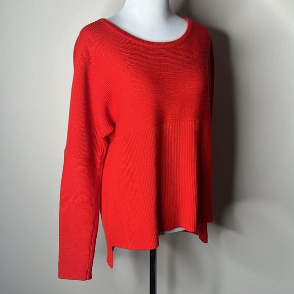 Helmut Lang Orange Wool Rib High Low Sweater - Picture 3 of 6